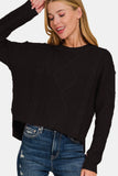 Zenana Cropped High Low Cable Sweater with Side Slits