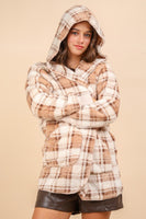 VERY J Fuzzy Plaid Long Sleeve Hooded Jacket