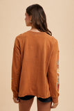 Annie Wear Embroidered Long Sleeve French Terry Top