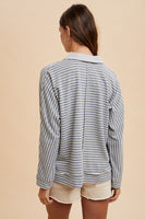 Annie Wear Striped Button Detail Long Sleeve Polo Top