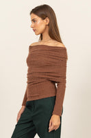 HYFVE Fuzzy Off Shoulder Textured Knit Top