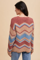 Annie Wear Multi Color Zig-Zag Round Neck Sweater