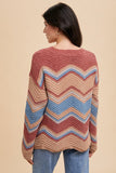 Annie Wear Multi Color Zig-Zag Round Neck Sweater