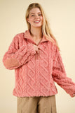 VERY J Fuzzy Fleece Half Zip Cable Pattern Sweatshirt