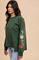 Annie Wear Embroidered Long Sleeve French Terry Top