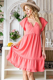 Reborn J Ruffled Notched Cap Sleeve Dress